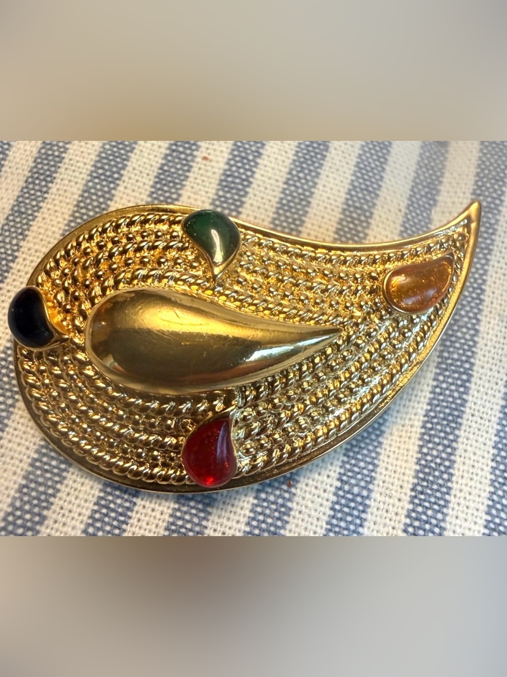 Vintage Gold-Tone Paisley Multicolor Teardrop Brooch - Unbranded